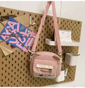 Süße rosa Segeltuch Umhängetasche mit Bärenohren, kawaii Studentin lässige Schultertasche Alltag.