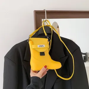 Sac bandoulière créatif en forme de botte jaune pour femme, joli sac fourre-tout en PU.