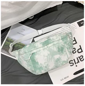 Borsa a tracolla in tela tie-dye verde, marsupio casual da viaggio per studenti e tempo.