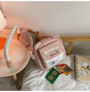 Süße rosa Bär Umhängetasche für Damen, kawaii Messenger Bag mit transparentem Fach für Alltag