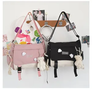 Korean style color-block canvas messenger bag for students casual shoulder crossbody bag