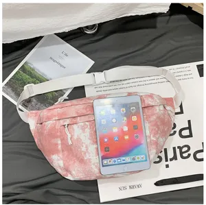 Borsa a tracolla in tela tie-dye rosa, borsa casual di grande capacità per studenti.