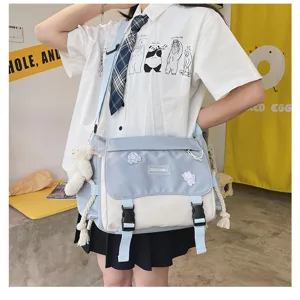 Japanese style colorblock canvas messenger bag casual crossbody student shoulder bag
