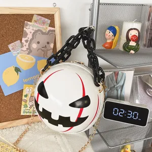 Halloween devil funny round women shoulder bag with chunky black acrylic chain crossbody