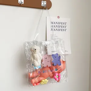 Transparente PVC Tragetasche süßer Plüsch Bär Anhänger modische Umhängetasche Alltag
