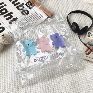 Transparente PVC Tragetasche mit süßen bunten Cartoon Bären Prints, lässige Umhängetasche.