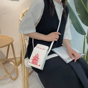 Borsa a tracolla creativa cartone del latte con stampa pagoda, borsa PU carina da donna.