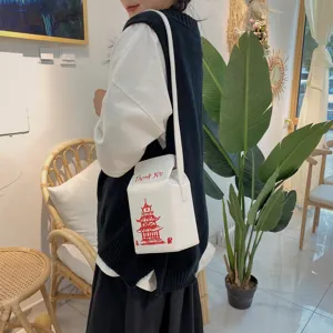 Elegante borsa a tracolla bianca in PU con stampa pagoda cinese, forma di cartone di latte, borsa.