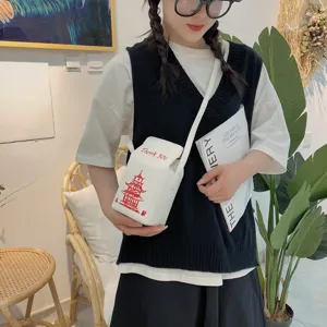 Borsa a tracolla creativa in pelle PU stile scatola da asporto con stampa pagoda rossa.