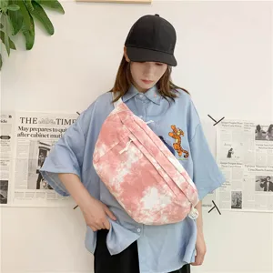 Borsa a tracolla in tela con tintura tie-dye, grande capacità stile casual per studenti.