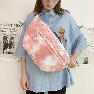 Borsa a tracolla in tela tie-dye minimalista coreana, grande borsa casual per studenti.