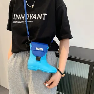 Sac Bandoulière Créatif en Forme de Chaussure Simulation pour Femmes Pochette Épaule Design Bottes de Pluie en Cuir PU Tendance