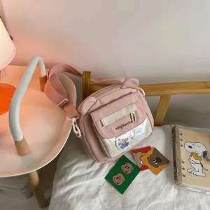 Süße rosa Bär Umhängetasche für Damen, kawaii Schultertasche mit transparentem Fach.