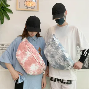 Borsa a tracolla in tela tie-dye in stile coreano, grande capacità borsa casual per studenti.