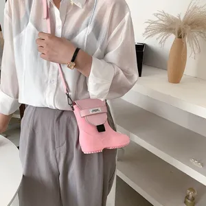 Joli sac bandoulière en forme de botte de pluie rose pour femme, sac à main créatif nouveauté.