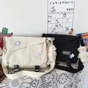 Japanese Harajuku casual canvas messenger bag large capacity student shoulder bag with bear