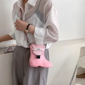 Sac bandoulière botte de pluie rose, sac à épaule mignon créatif pour la mode féminine.