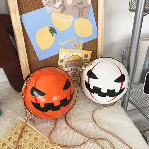 Halloween pumpkin demon round shoulder bag with chain strap fashion crossbody purse detailed view