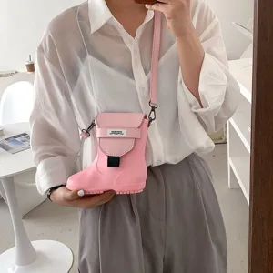Joli sac à bandoulière en forme de botte rose pour femmes, sac à main créatif en cuir PU.