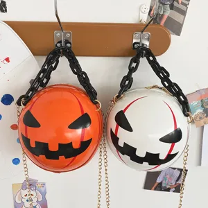 Halloween Pumpkin Devil Round Crossbody Bag Acrylic Chain Cute Novelty Fashion Handbag