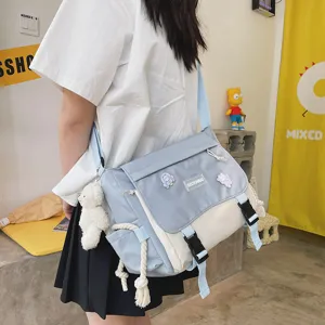 Korean style contrast color messenger bag casual canvas shoulder bag for women daily use