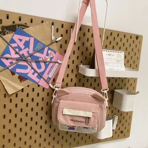 Rosa Umhängetasche Detail, niedliches Bärenohren Design Vintage Stil Schultertasche