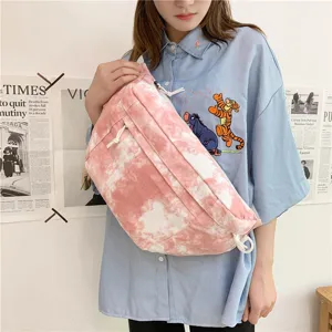 Borsa a tracolla in tela tie-dye coreana grande capacità borsa da studente casual donna