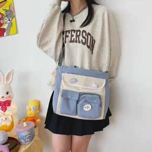 Korean style canvas crossbody bag casual multi-pocket shoulder bag for student girls