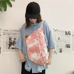 Borsa a tracolla in tela tie-dye stile coreano grande capacità borsa casual elegante