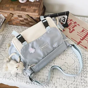Korean style color block canvas messenger bag casual student shoulder bag vintage
