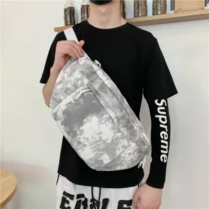 Borsa a tracolla in tela tie-dye grigia per uomo e donna, borsa a spalla casual di grande capacità.