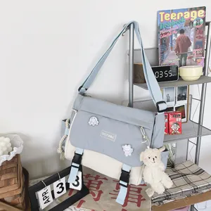 Canvas Messenger Bag Casual Crossbody Bag Colorblock Aesthetic Student Shoulder Bag.