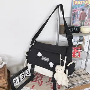 Korean style vintage colorblock canvas messenger bag casual student shoulder bag for daily use