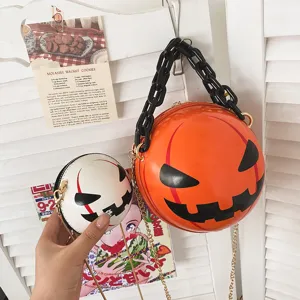 Halloween pumpkin devil round crossbody bag with chunky acrylic chain cute novelty purse