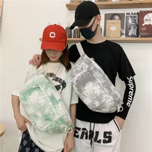 Borsa a tracolla in tela tie-dye in stile ins coreano, borsa casual di grande capacità