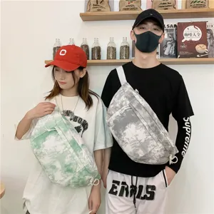 Borsa a tracolla in tela tie-dye di grande capacità stile ins coreano per studenti casual