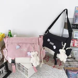 Korean style ulzzang colorblock messenger bag for women casual canvas student shoulder bag