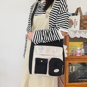 Canvas crossbody bag for women casual messenger shoulder bag stylish retro campus style