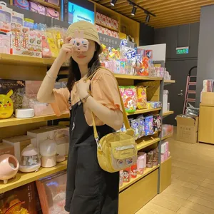 Japanische Vintage süße Bär Umhängetasche für Damen, weiche Canvas Schultasche mit Tasche.