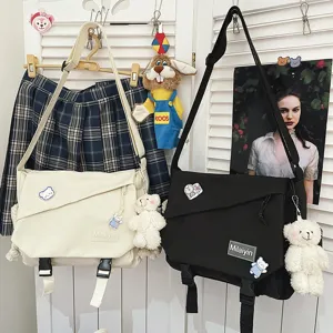 Japanese Harajuku style canvas messenger bag large capacity casual student shoulder crossbody bag