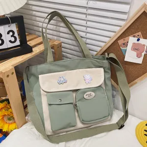 Korean style vintage canvas tote bag cute casual shoulder crossbody bag for student school