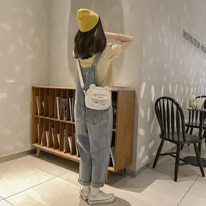 Süße japanische Vintage Bärenform Segeltuch Umhängetasche, lässige Schultertasche Detailansicht.