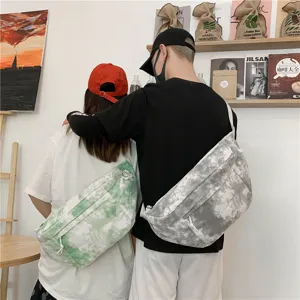 Borsa a tracolla in tela tie-dye stile coreano grande capacità borsa casual da studente