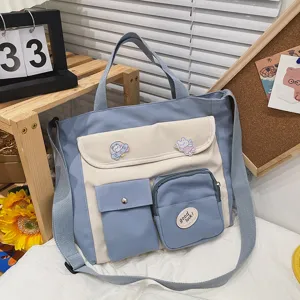 Korean style canvas shoulder bag, multi-pocket casual student crossbody bag for daily use.