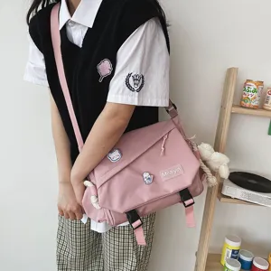 Japanese Harajuku style messenger bag, casual large capacity student shoulder bag for daily use.