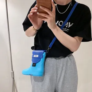 Sac bandoulière créatif en forme de botte de pluie bleue, joli sac épaule tendance pour femmes.