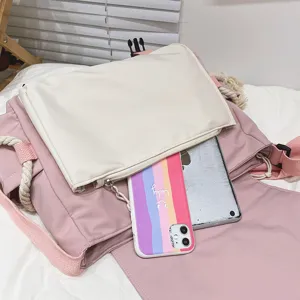 Casual color block canvas messenger bag, Japanese style shoulder bag for students daily use.
