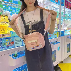 Süße rosa Bär Umhängetasche, kawaii Student Schultertasche mit transparentem Fach.