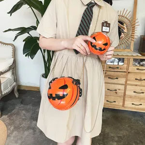 Halloween Pumpkin Crossbody Bag Acrylic Round Shoulder Bag Cute Novelty Chain Handbag