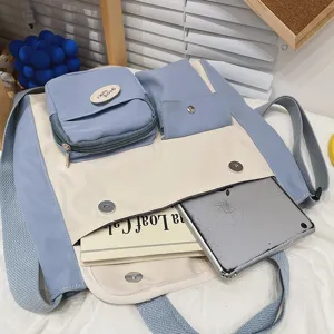 Canvas crossbody bag with multi pockets, casual shoulder bag for women students daily commute.